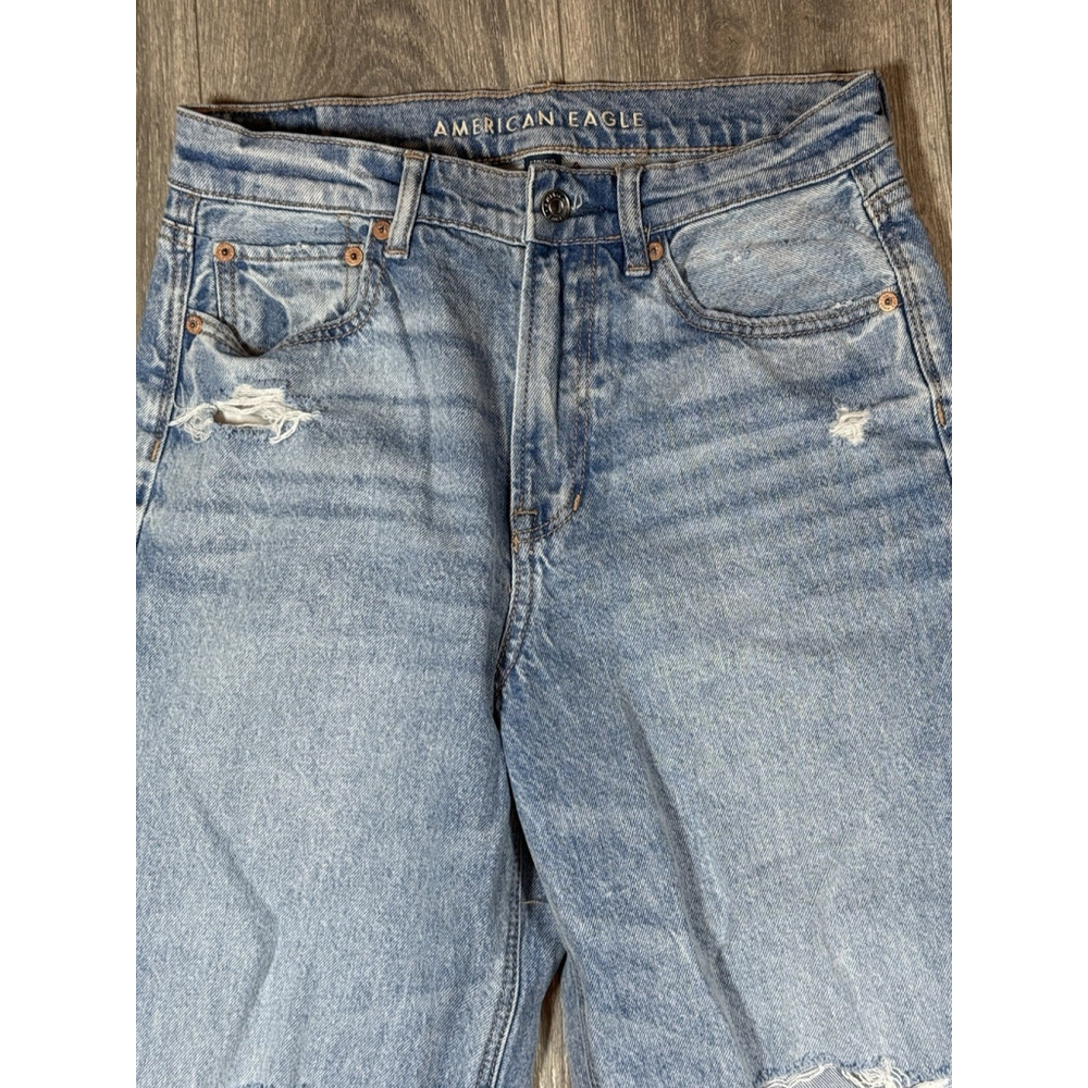 American Eagle Jeans Womens 4 Short Blue High Waist Strigid Straight Destroyed - Picture 3 of 8